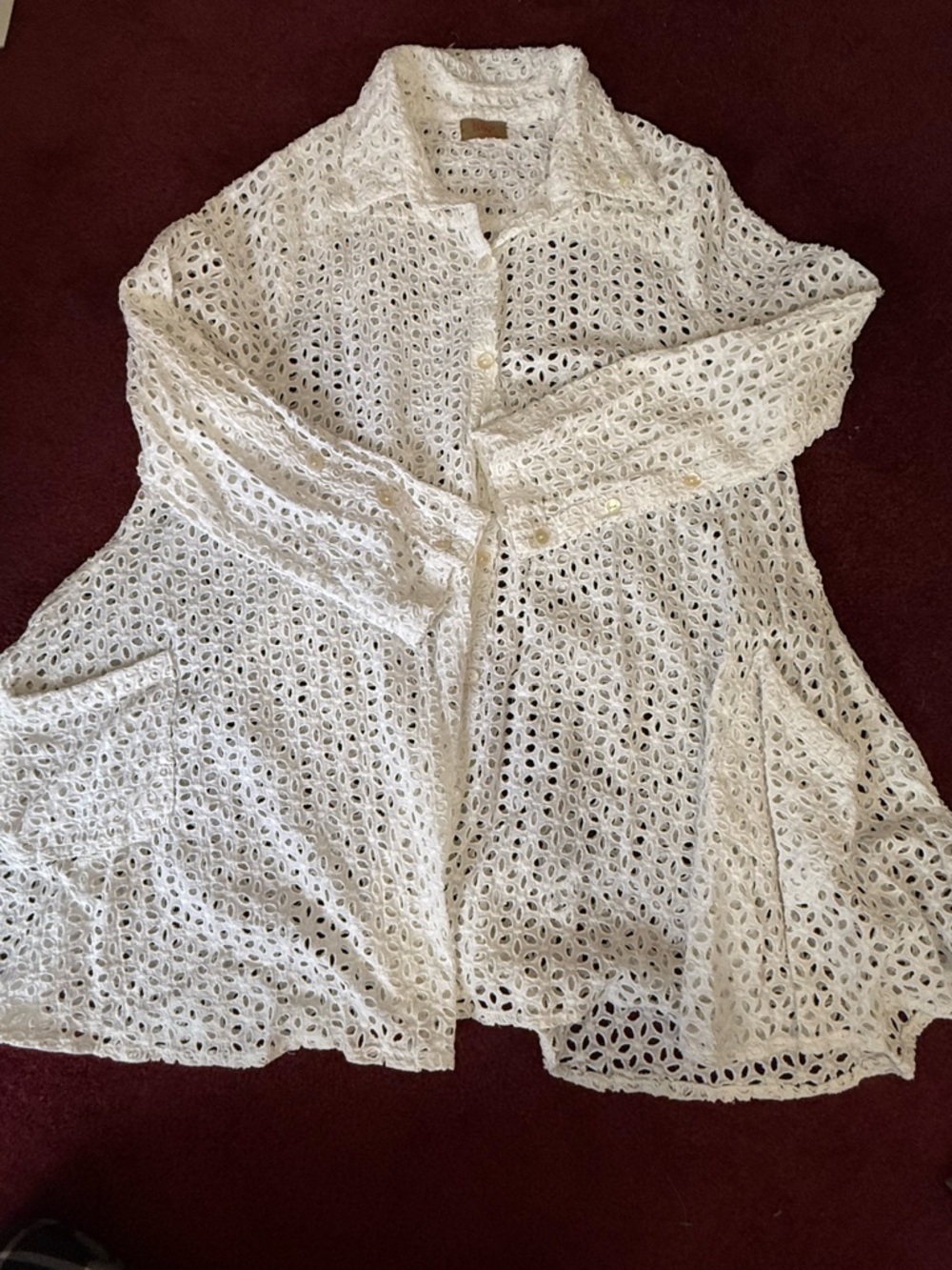 Women’s white eyelet vintage dress cover up button down pockets one size tulip